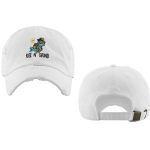 Rise N' Grind White Distressed Style Dad Hat
